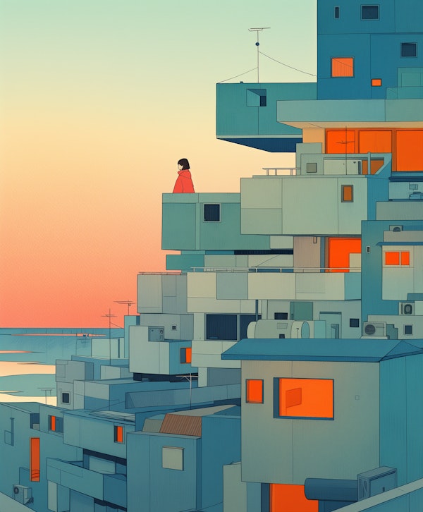 Geometric Cityscape at Dawn