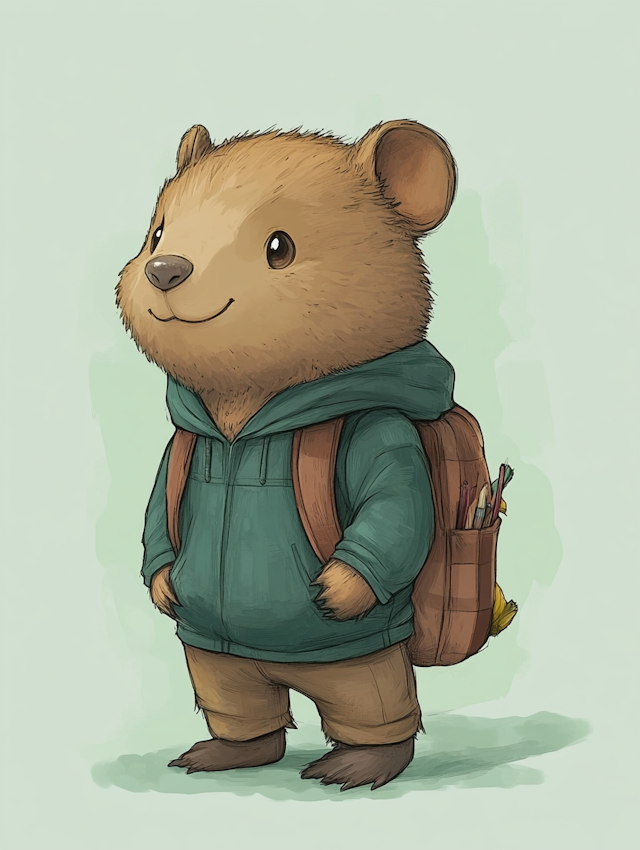 Cartoon Bear with Art Supplies