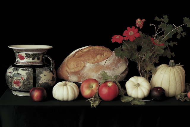 Rustic Still Life with Bread and Fruits