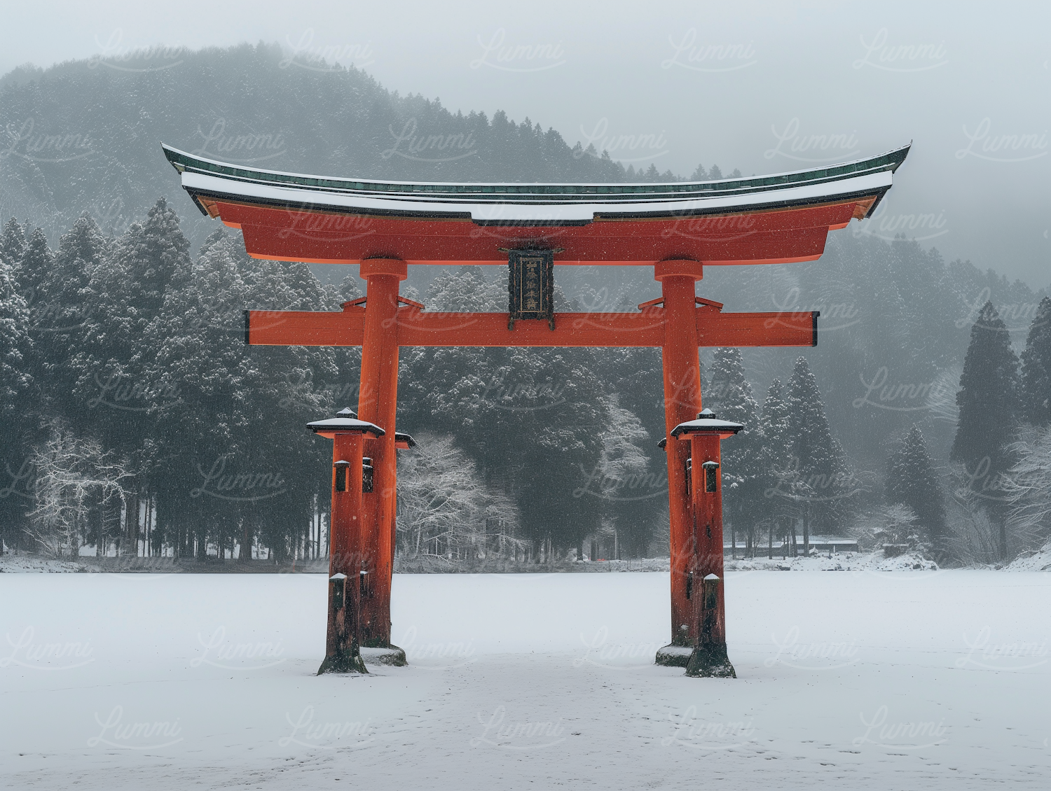 Snow-Covered Vermilion Torii Gate