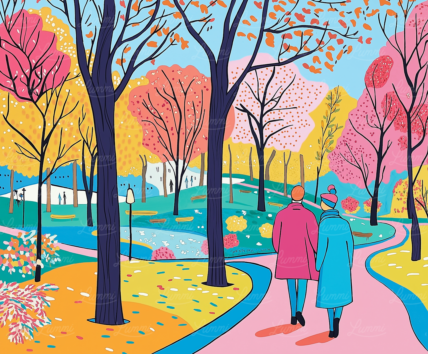 Elderly Couple's Autumn Stroll