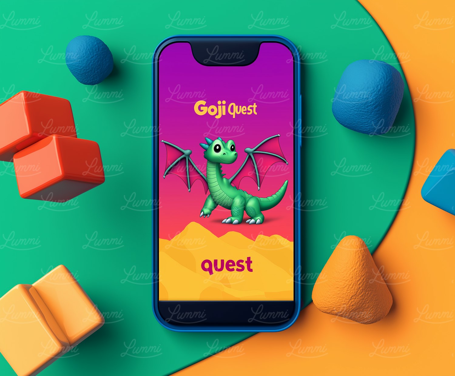 Colorful Smartphone Displaying Cartoon Dragon 'Goji'