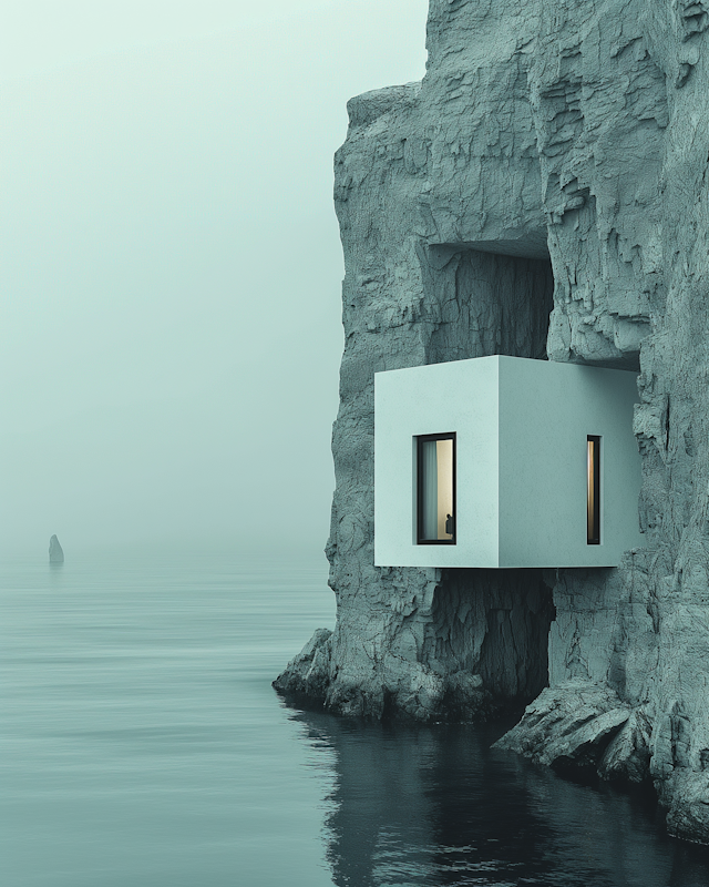 Modern Structure Amidst a Rugged Cliff