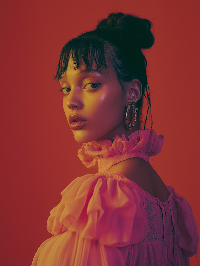 Serene Woman in Peach Blouse