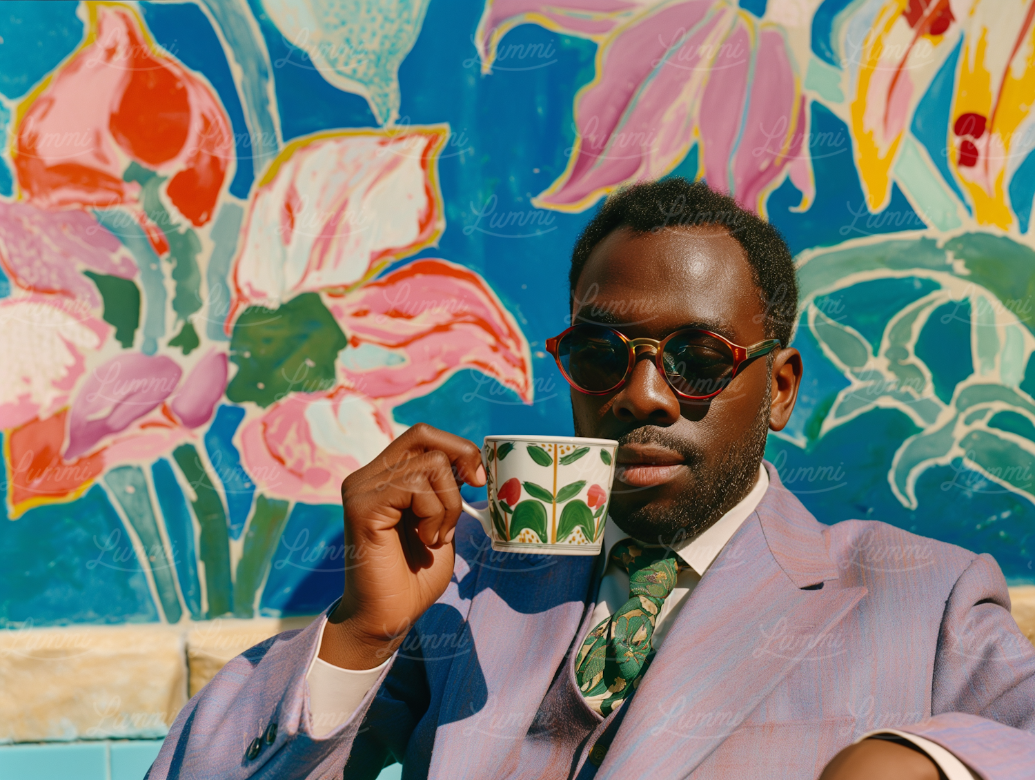 Stylish Man with Colorful Backdrop