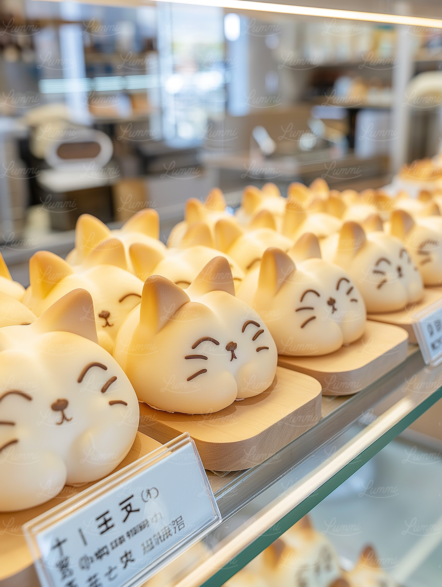 Cat-Shaped Bread Display in Bakery