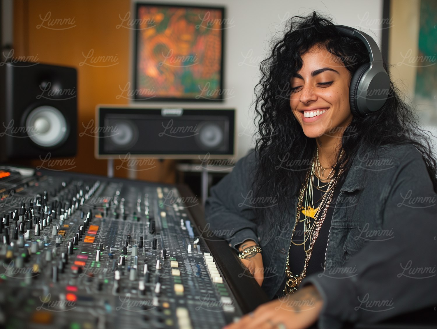 Woman at Audio Mixing Console