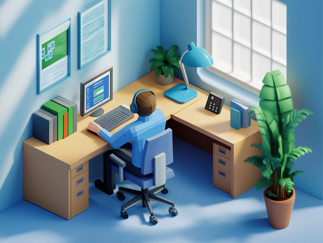 3D Illustrated Modern Office Workspace