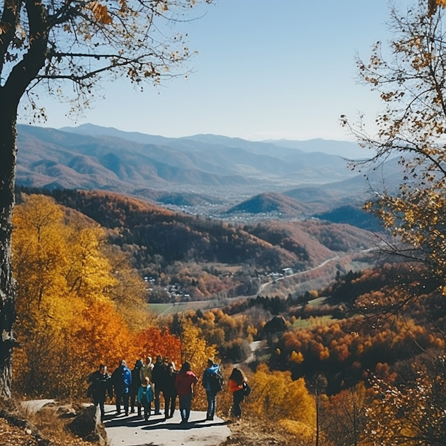 Autumn Valley Vista with Hikers