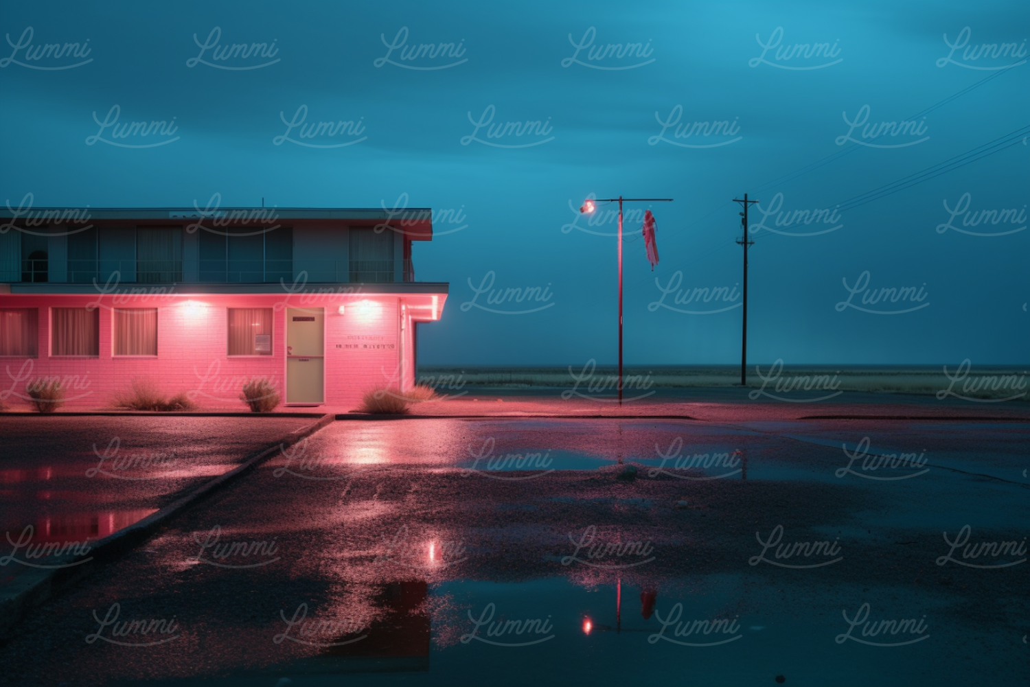 Twilight Solitude at the Neon-Glow Motel