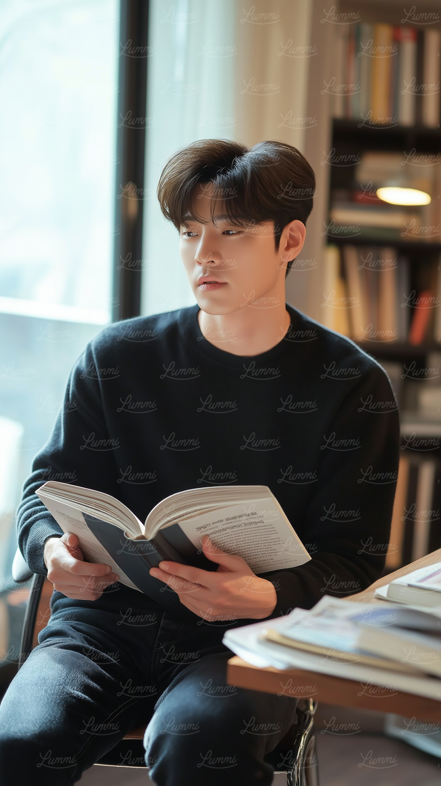 Contemplative Young Man Reading Indoors