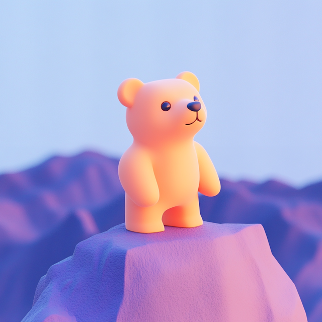 Stylized Cartoon Bear on a Hillscape