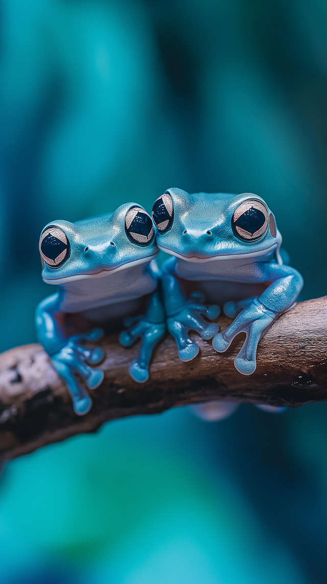 Vibrant Blue Frogs on Branch