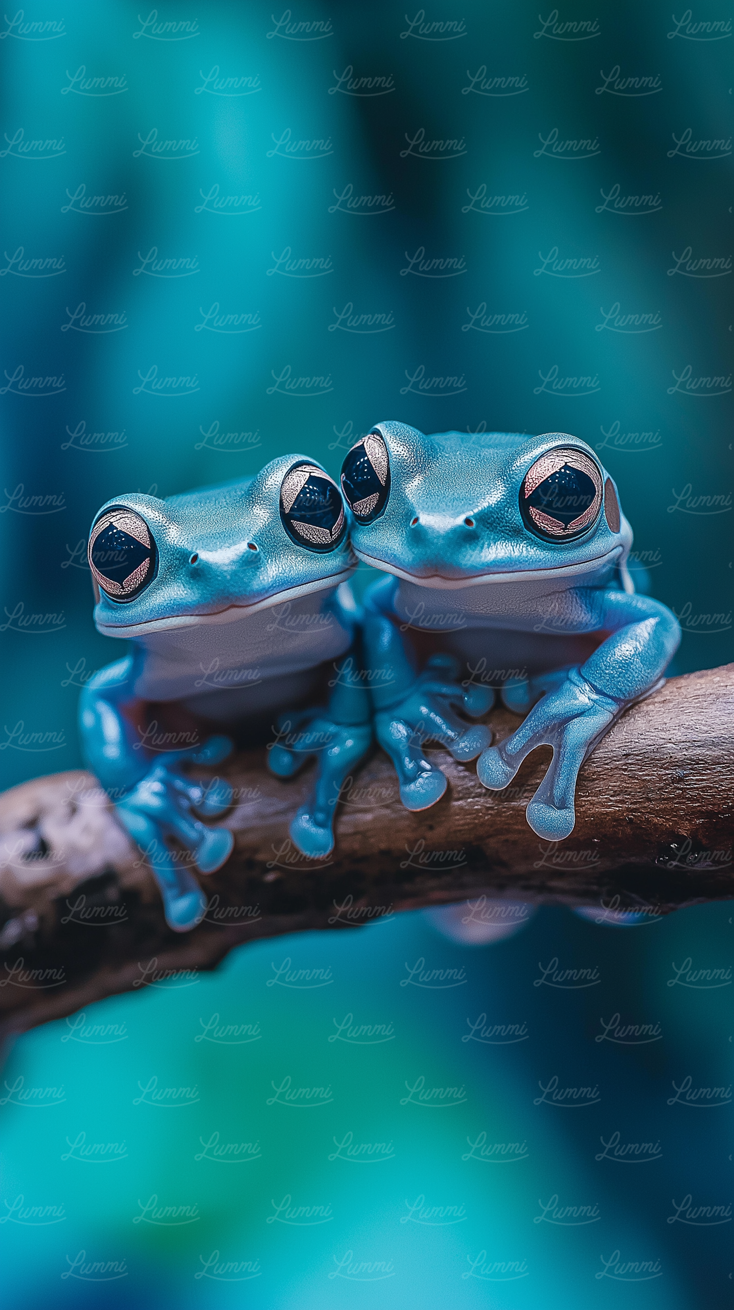 Vibrant Blue Frogs on Branch