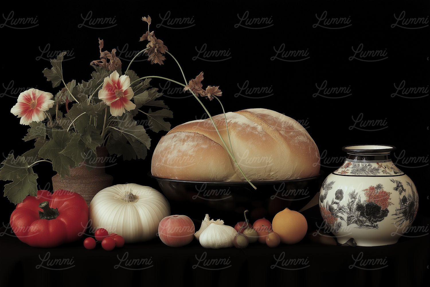 Still Life with Bread and Flowers