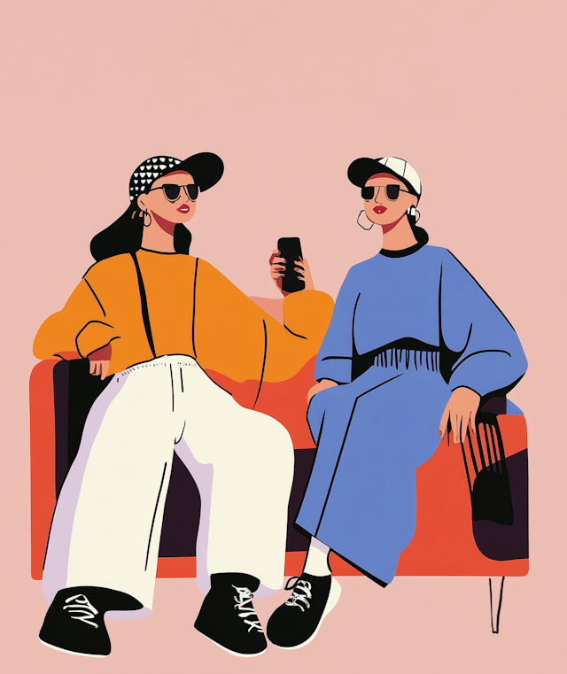 Stylized Female Figures on a Couch