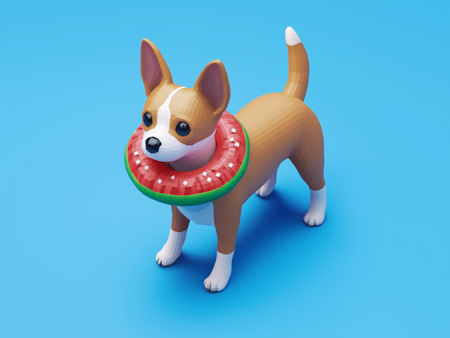 3D Model Chihuahua with Watermelon Floatation Ring