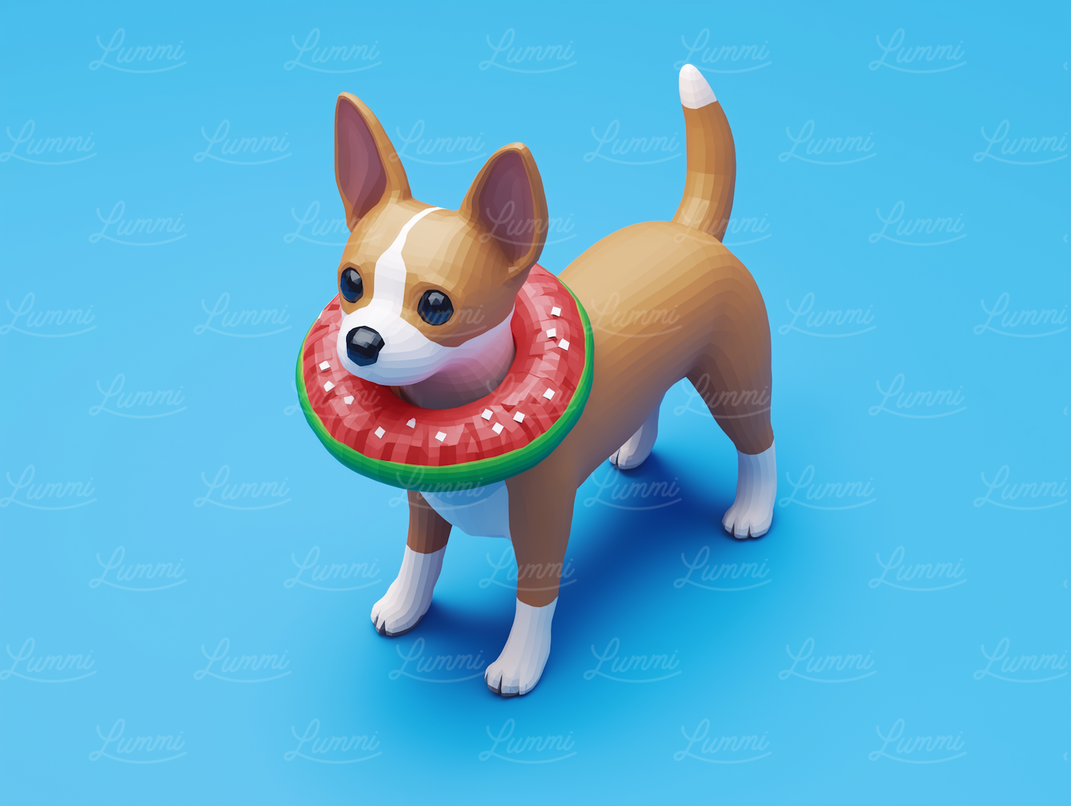 3D Model Chihuahua with Watermelon Floatation Ring