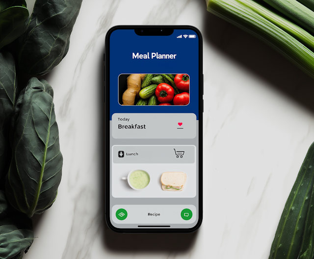 Healthy Meal Planning App on Smartphone with Fresh Vegetables