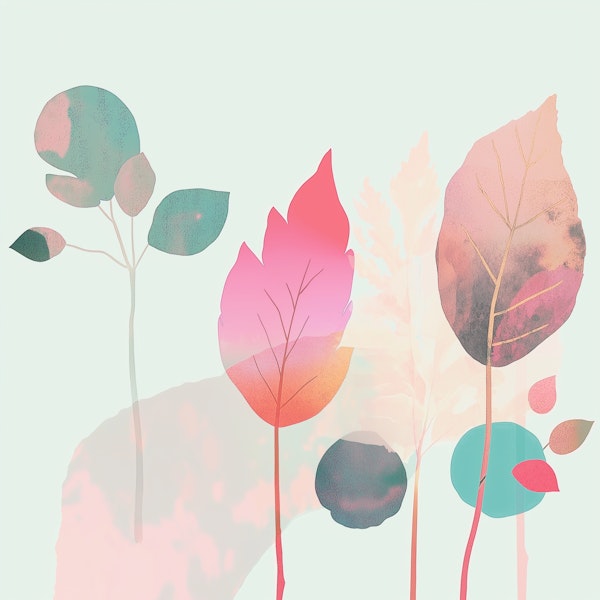 Stylized Leaves on Pastel Background