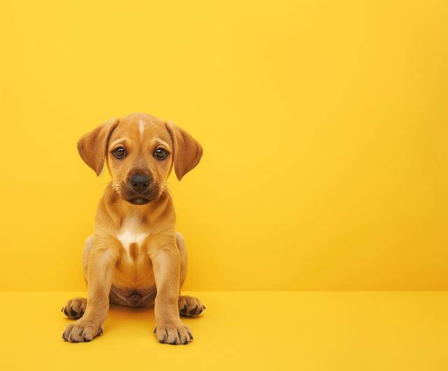 Adorable Tan Puppy on Yellow Backdrop