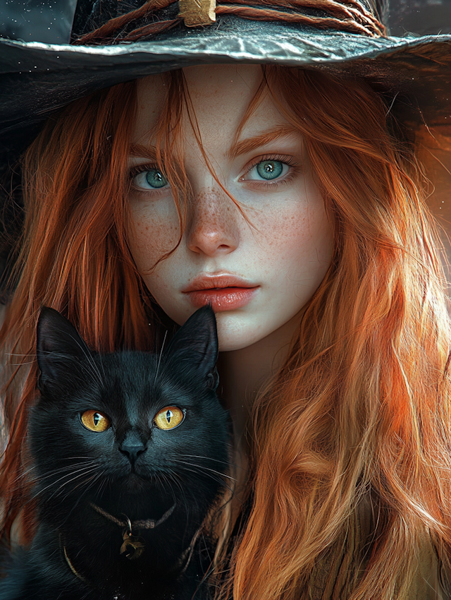 Mysterious Woman with Black Cat