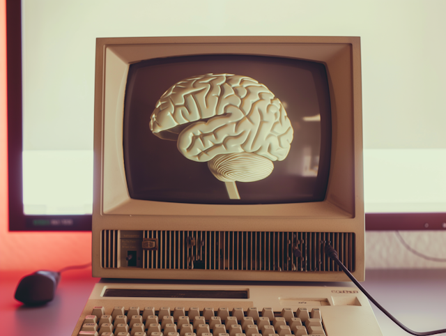 Retro Computer with 3D Brain Model