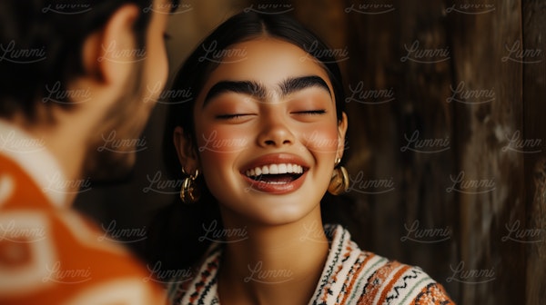 Joyful Woman with Gold Hoop Earrings