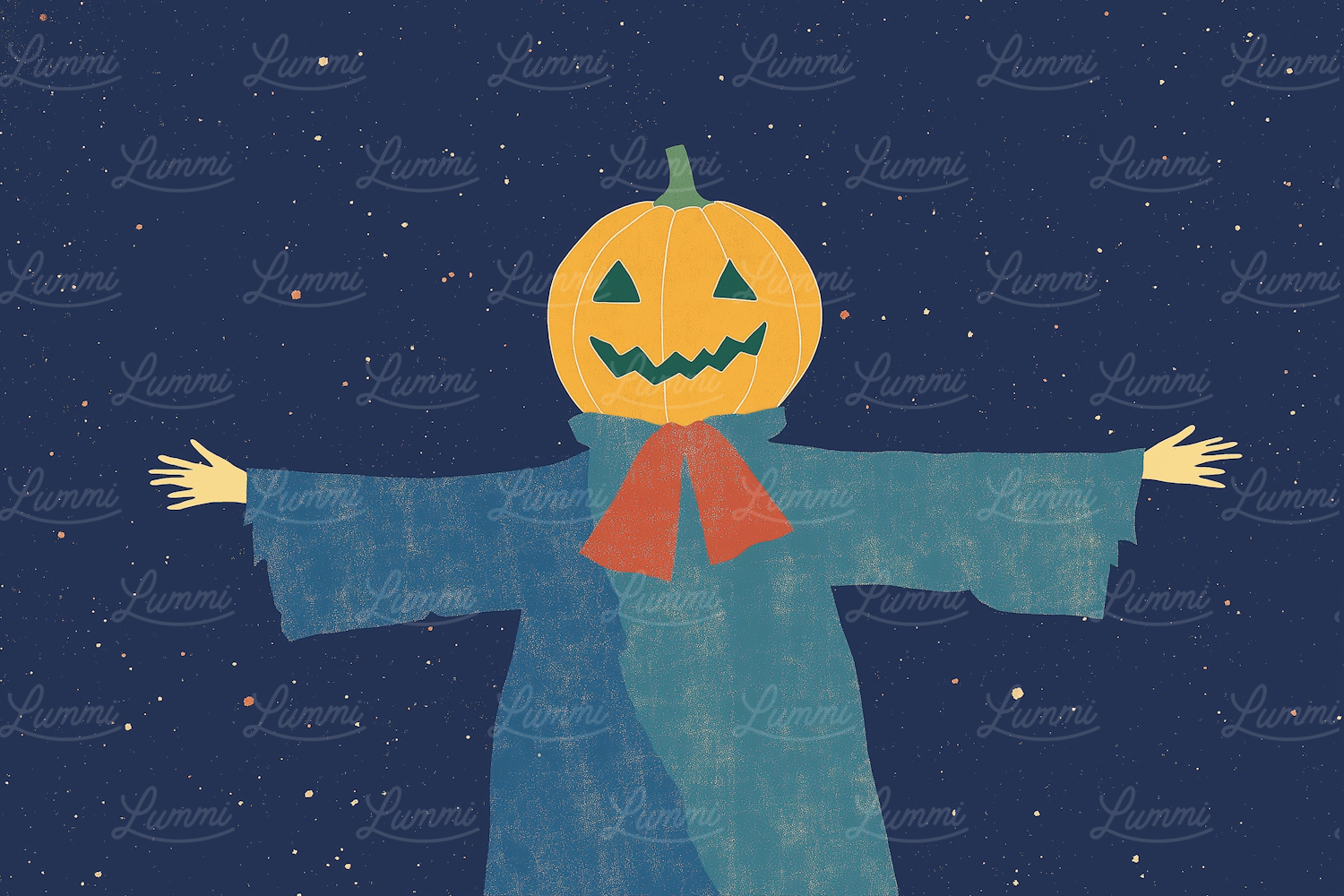 Pumpkin Head Figure Under Starry Night