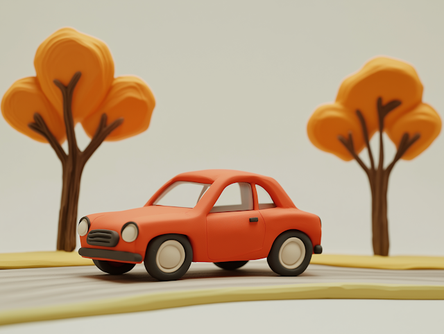 Stylized Orange Car in Autumn Scene