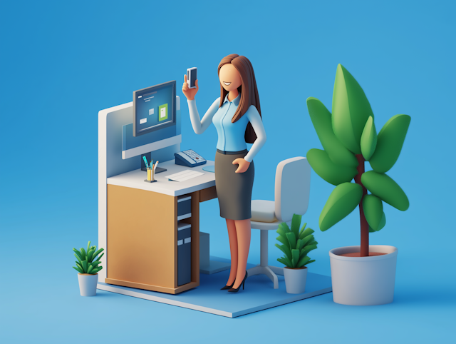 3D Modeled Professional Female in Vibrant Office