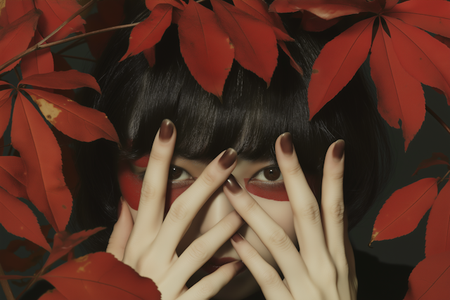 Enigmatic Portrait with Red Leaves