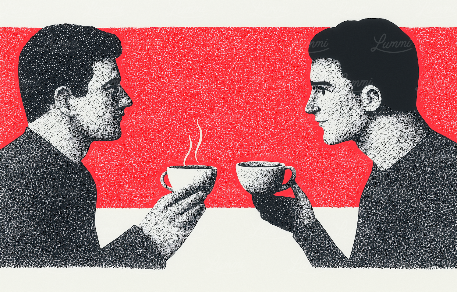 Stylized Male Figures with Warm Beverages