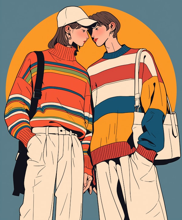 Two People in Colorful Sweaters