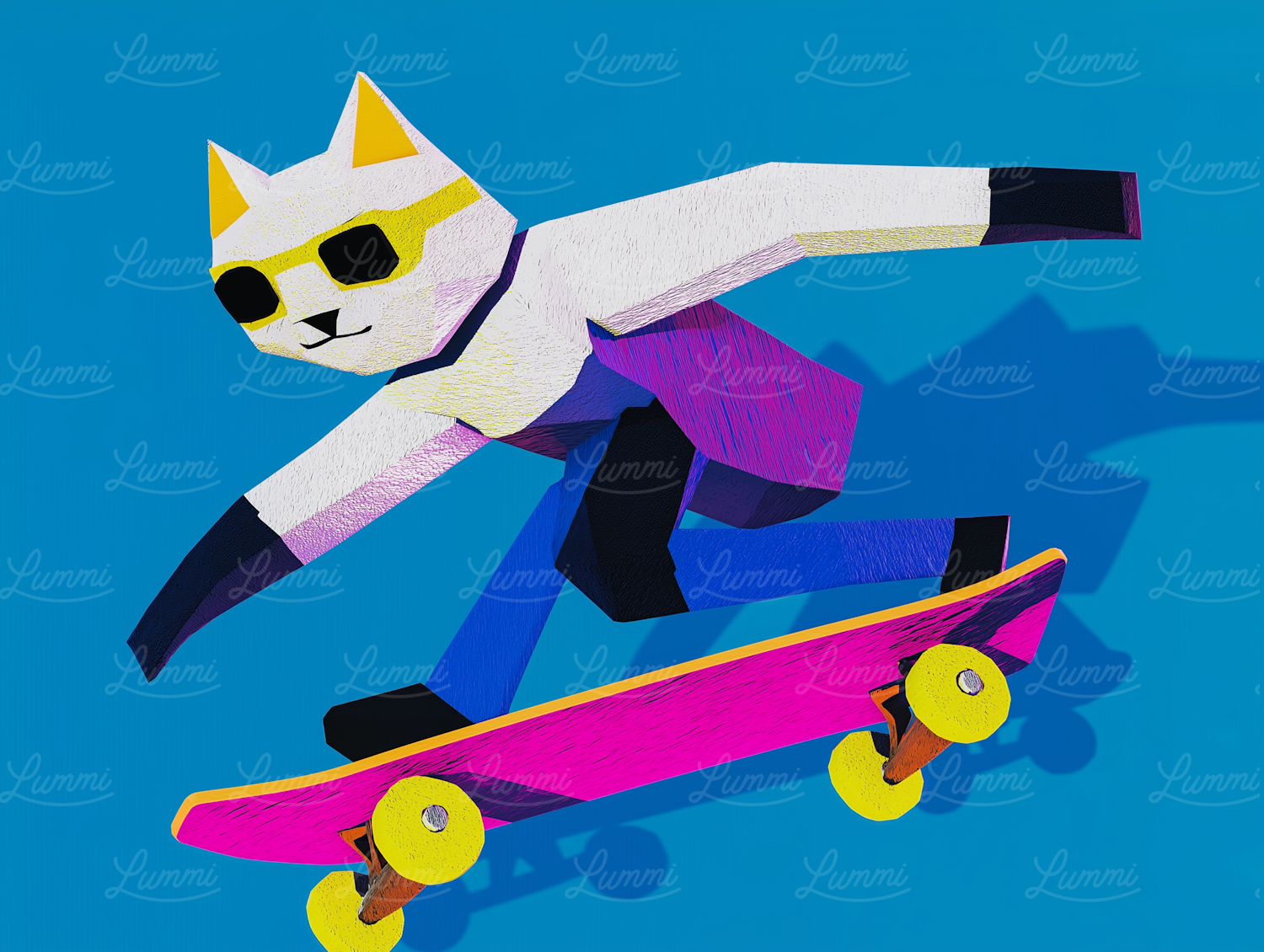 Stylized Cat Skateboarding